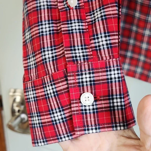 Tommy Hilfiger, Women's, Sz 10, Red, Black, White, Navy Plaid Blouse - Picture 3 of 8